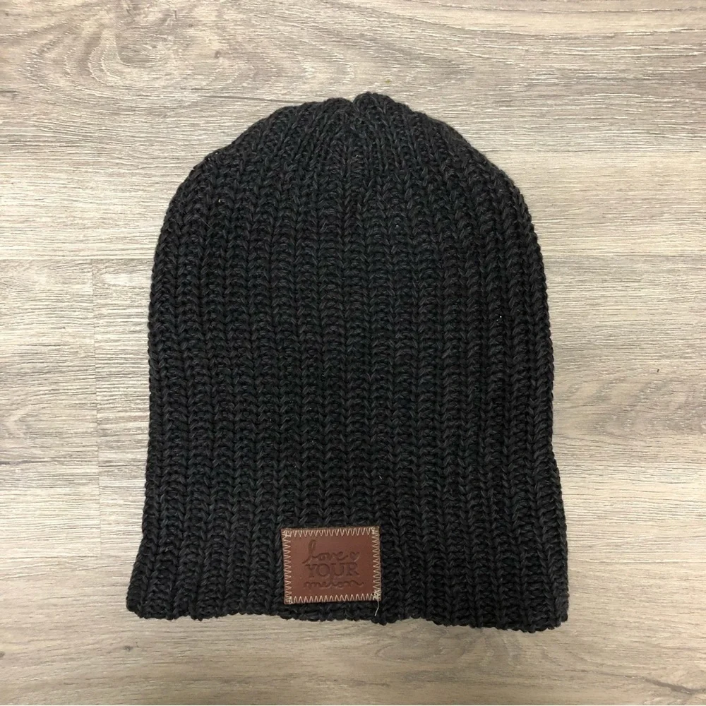 Love Your Melon Gray Chunky Hand Knit Beanie Hat 100% Cotton Made in USA 🇺🇸